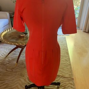 Pink Tartan Dresses - Orange red dress with exposed back zipper. Pink Tartan Dresses - Orange red dress with exposed back zipper.